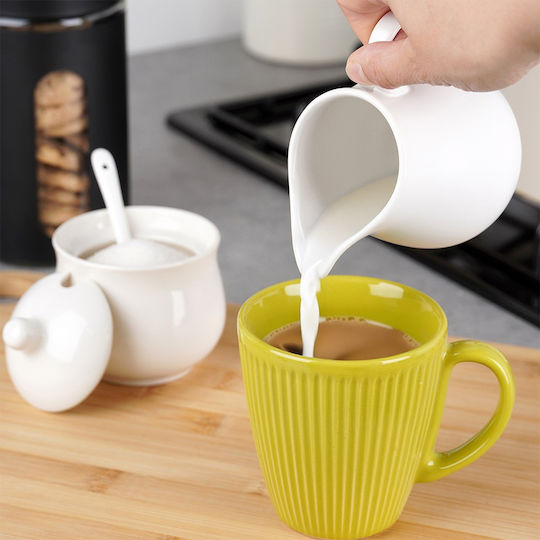Vilde Milk Jug & Sugar Bowl Serving Set Made of White Porcelain 3 Pieces