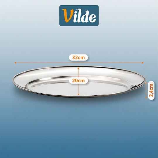 Vilde Oval Stainless Steel Gray Serving Platter 32x20cm