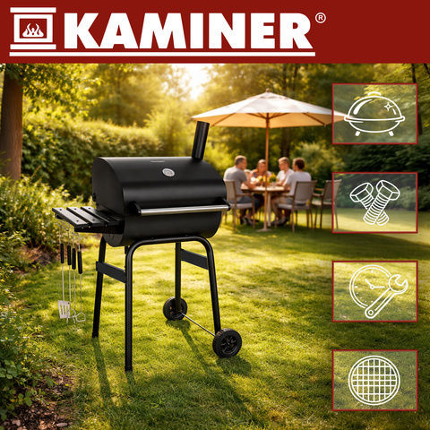 Kaminer Rostfreier Stahl Tragbarer Holzkohlegrill Mit einem Deckel und Thermometer 22x22cm