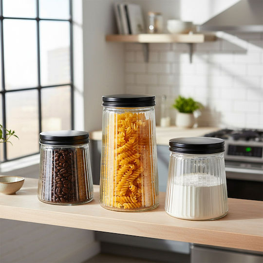 Vilde Glasvase für Kaffee / Nudeln mit Deckel Schwarz 700ml