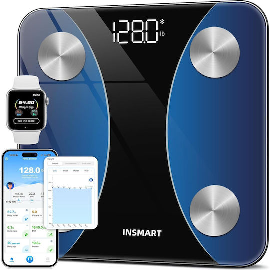 Insmart Smart Cantar De Baie 180kg Cu Analizator De Grăsime Corporală Și Bluetooth