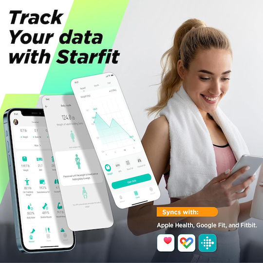 Runstar Smart Cantare De Baie 180kg Cu Analizator De Grăsime Corporală Și Bluetooth Neagră