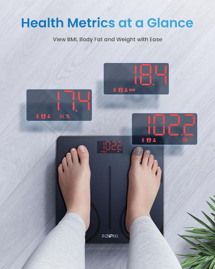Renpho Smart Ζυγαριά 180kg με Bluetooth Μαύρη