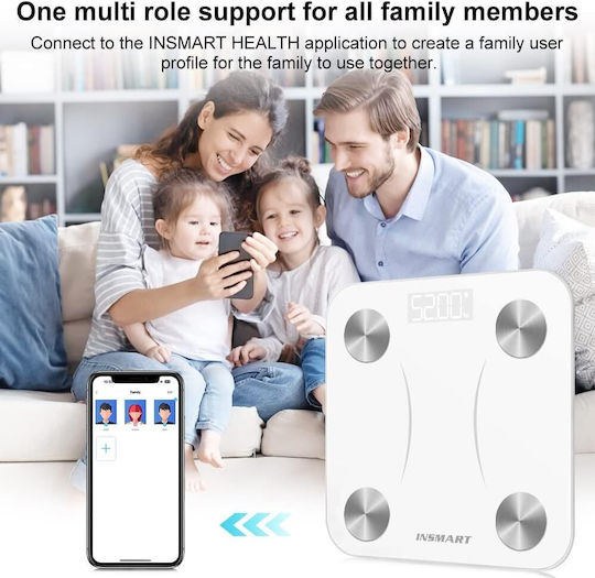 Insmart Smart Cantar De Baie 180kg Cu Analizator De Grăsime Corporală Și Bluetooth Albă