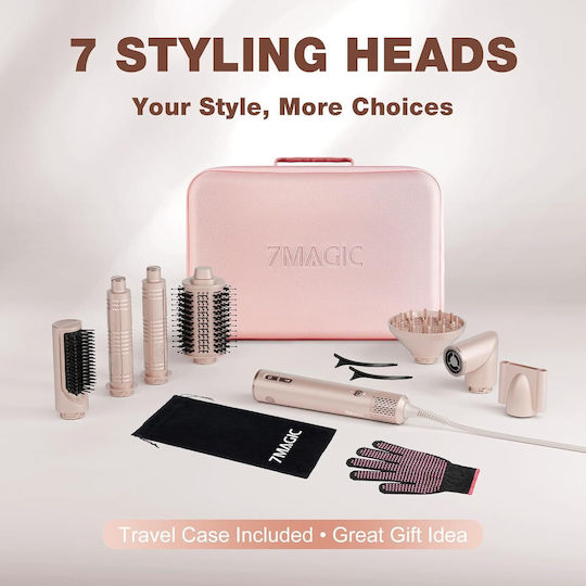 7magic Perie de Păr Electrică Ceramică cu Aer și Cap Rotativ pentru Îndreptarea Părului și Bucle 1400W