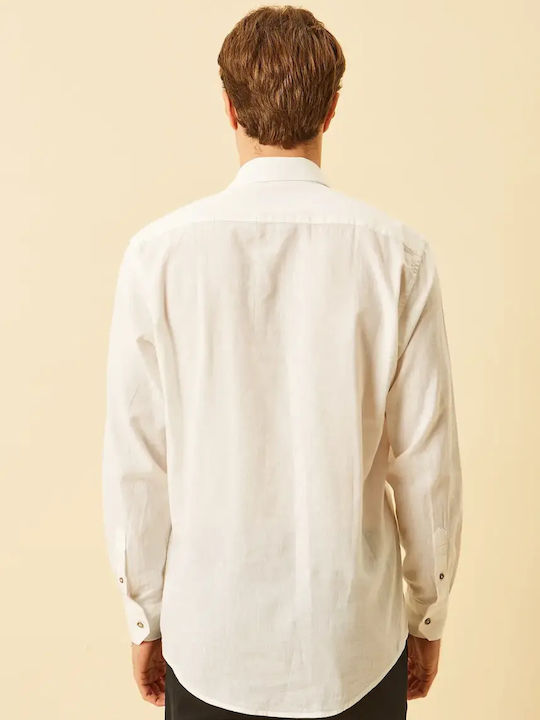 Long Sleeve Linen Shirt in Regular Fit White
