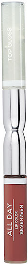Seventeen All Day Lip Color & Top Gloss Υγρό Κραγιόν Metallic 28 Plum Brown 10ml