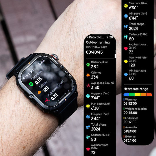 AGM Legion 3 Αδιάβροχο Smartwatch με Παλμογράφο (Μαύρο)