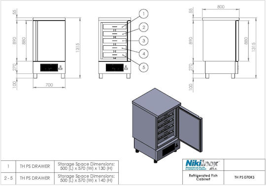 Niki Inox TH PS 070KS Ψυγείο Θάλαμος Ψαριών Υ130xΠ70xΒ80cm TH PS 070KS