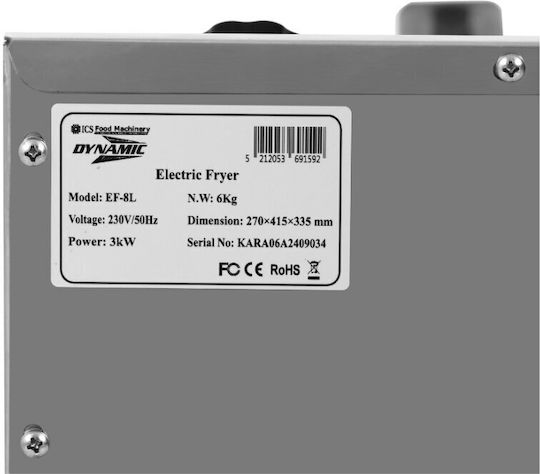 ICS FM Electric Fryer 3.25kW Capacity 8lt 26.5x41.5x34cm EF-8L