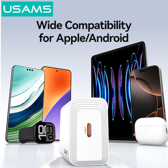 Usams Charger Without Cable with USB-C Port 30W Quick Charge 3.0 White (T69)