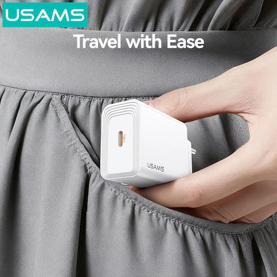 Usams Charger Without Cable with USB-C Port 30W Quick Charge 3.0 White (T69)
