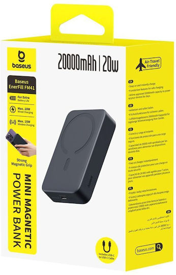 Baseus EnerFill FM41 MagSafe Power Bank 20000mAh 20W with USB-C Power Delivery / Quick Charge Black