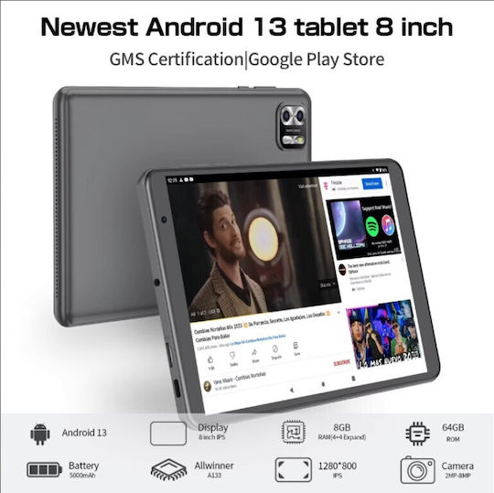 Pritom B8 5G 8Инчове Таблет (4GB/64GB) Сив