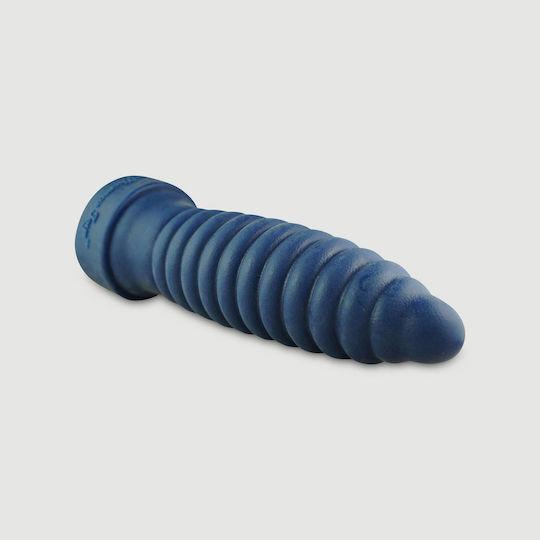 Μεγάλο Dildo Σιλικόνης Ραβδωτή Επιφάνεια Stretch Your Butt Destroyer Graded Large Platinum Silicone Anal Dildo 35,5 Cm Μπλε