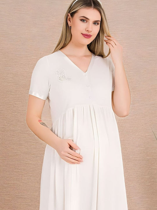 Esthisis Nightgown with Maternity and Breastfeeding Robe Ecru