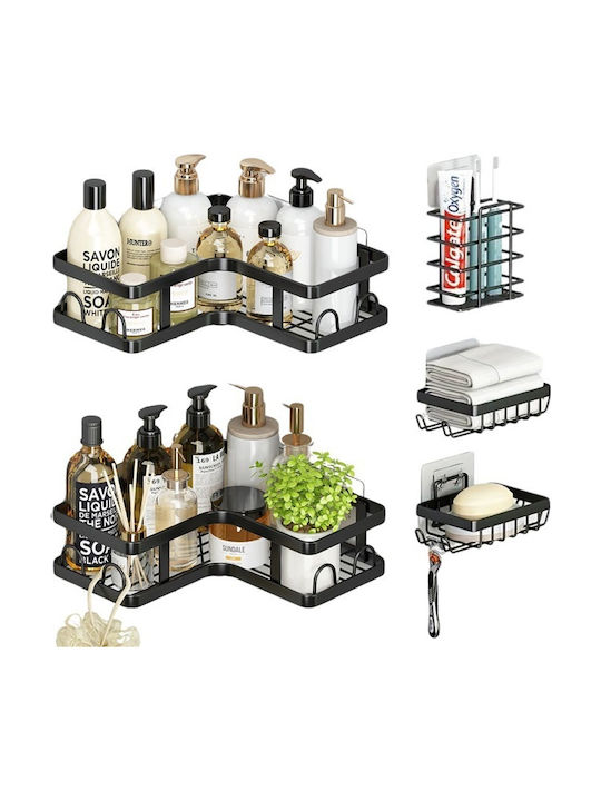 Corner Wall Mounted Bathroom Shelf Metallic Black
