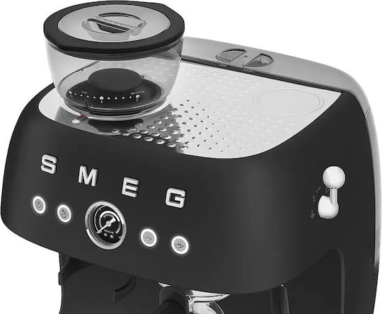 Smeg Automatische Espressomaschine 1650W Druck 20bar für Cappuccino mit Mahlwerk Schwarz EGF03BLMEU