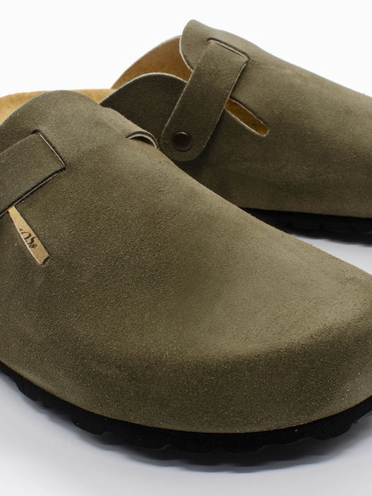Leather Winter Women's Green Slippers