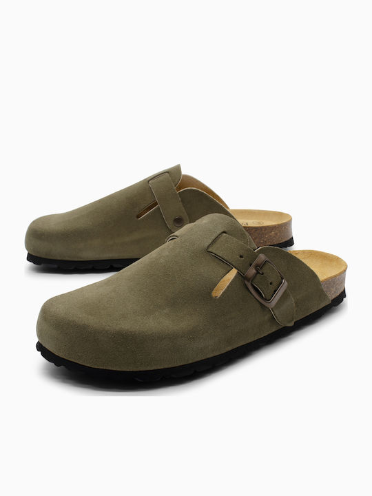Leather Winter Women's Green Slippers