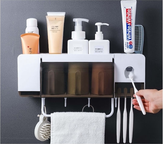 Bază de Susținere pentru Periuță de Dinți cu Dozator Automat de Pastă de Dinți din Plastic cu Ventuză Albă 9789377301033