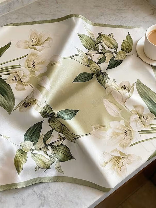 By Queen Botanical Satin Elegance Μαντήλι Λευκά Κρινάκια