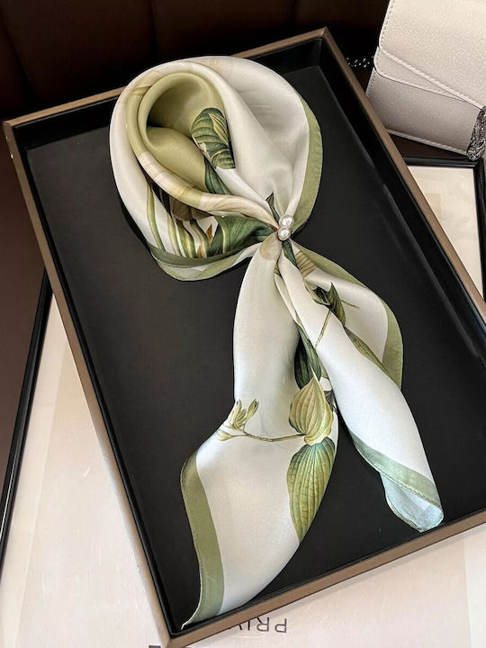 By Queen Botanical Satin Elegance Μαντήλι Λευκά Κρινάκια