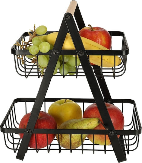 Fructieră Metalică 2 Nivele Neagră 27x17x29.5cm