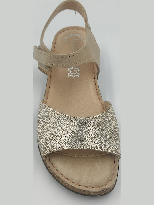 Leather Women's Flat Sandals Beige 904