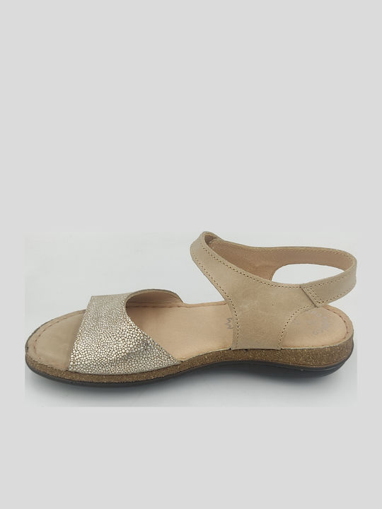 Leather Women's Flat Sandals Beige 904