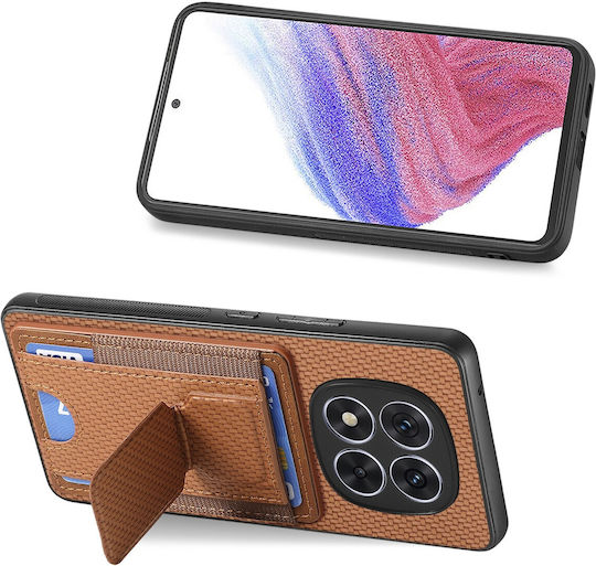 Forcell Xiaomi Redmi Note 14 Pro Plus 5g Carbon Fiber Fold Stand Card Silicone Case Brown