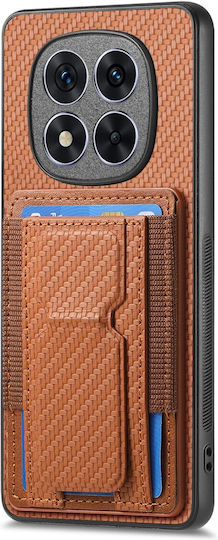 Forcell Xiaomi Redmi Note 14 Pro Plus 5g Carbon Fiber Fold Stand Card Silicone Case Brown