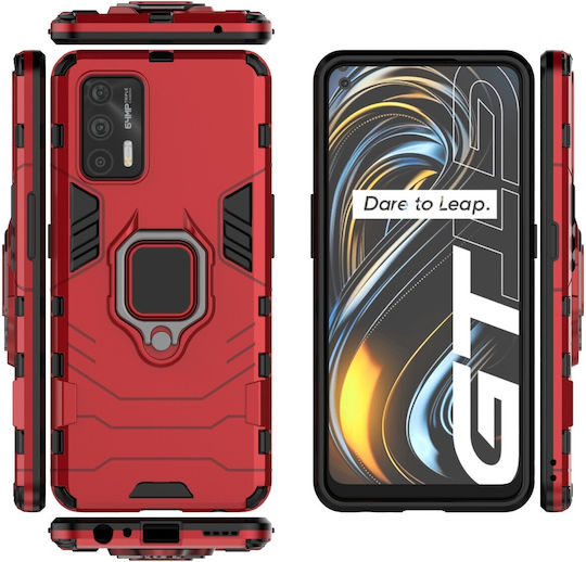 Forcell Realme GT 5G Magnetischer Ringhalter Hülle Hart Rot