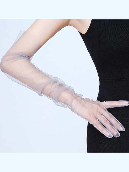 Long Tulle Lace Bridal Gloves Universal Size White