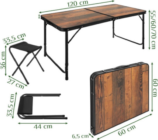 Campingmöbel Tischset aus Aluminium für Camping zusammenklappbar in Campingmöbel Koffer 36x27x33,5cm Braune