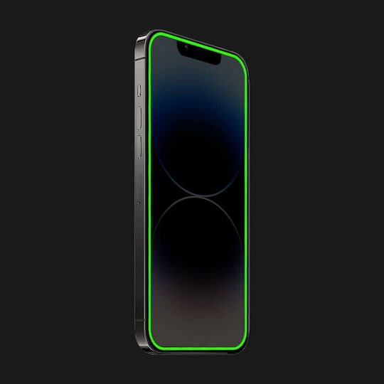Folie Protectie Ecran Tempered Glass Apple iPhone 15 Pro Flippy Luminous Neon Fosforescent Margine Din Silicon Mat Anti-Amprente Protectie Completa 9h Verde