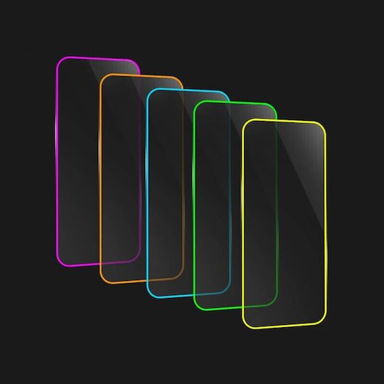 Folie Protectie Telefon Tempered Glass Apple iPhone 15 Pro Flippy Luminous Neon Fosforescent Silicon Margine Mat Anti-Amprente Protectie Completa 9h Mov