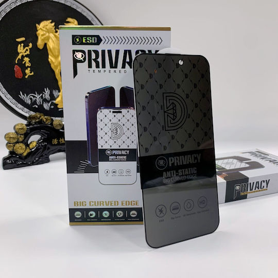 Gehärtetes Glas Displayschutzfolie Apple iPhone 15 Plus Flippy Datenschutz Diamant Hd Sichtbarkeit Vollständiger 9d Schutz Antistatisch Esd Datenschutzschutz Schwarz