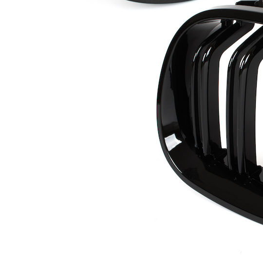 BMW 5 E60 E61 03-10 Kühlergrill Zwischen Scheinwerfern Nieren Links + Rechts Set Schwarz Glänzend Doppelstange Gebogene Lamellen Auto Dekorative Masken