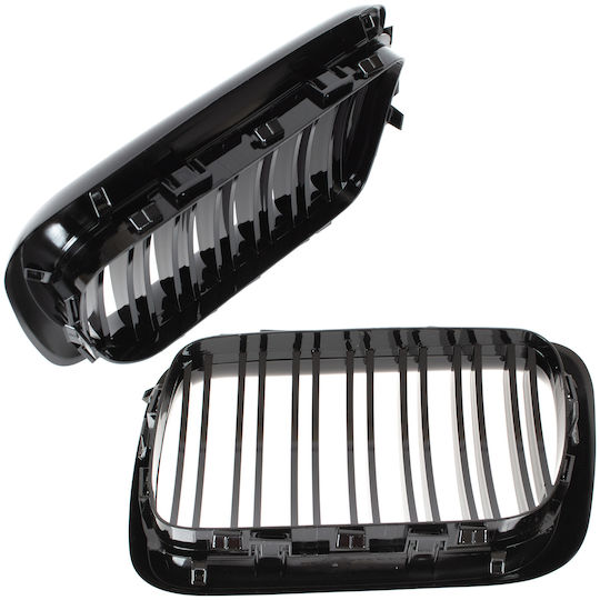 Grilă Bmw 3 E36 96-00 Între Faruri Rinichi Stânga + Dreapta Set Negru Lucios Dublă Bară