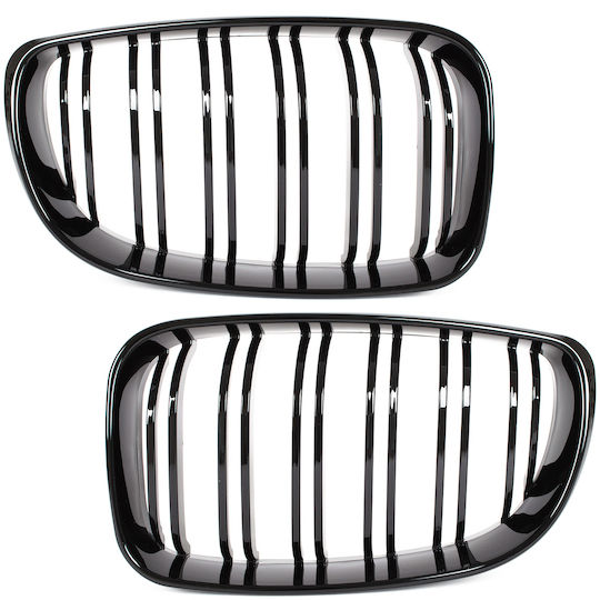 BMW 1 E81 E82 E87 E88 07-11 Kühlergrill Zwischen Scheinwerfern Nieren Links + Rechts Set Schwarz Hochglanz Doppelstange