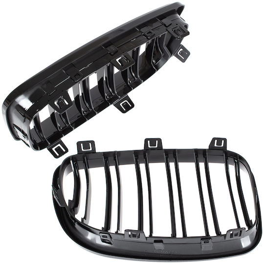BMW 1 E81 E82 E87 E88 07-11 Kühlergrill Zwischen Scheinwerfern Nieren Links + Rechts Set Schwarz Hochglanz Doppelstange