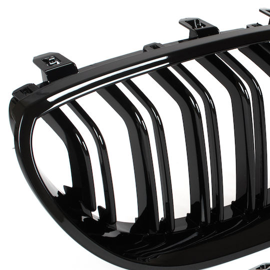 Bmw 5 E60 E61 03-10 Grille Between Headlights Kidneys Left + Right Set Black Glossy Double Bar Curved Slats