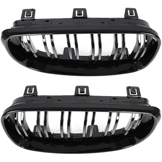 Bmw 1 E81 E82 E87 E88 07-11 Grille Between Headlights Kidneys Left + Right Set Black Glossy Double Bar