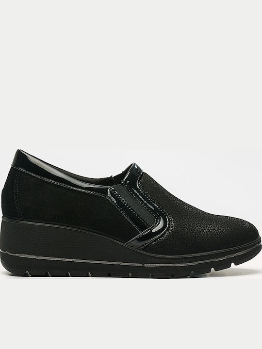 Ανατομικά Γυναικεία Slip-On Δερμάτινα Μαύρα