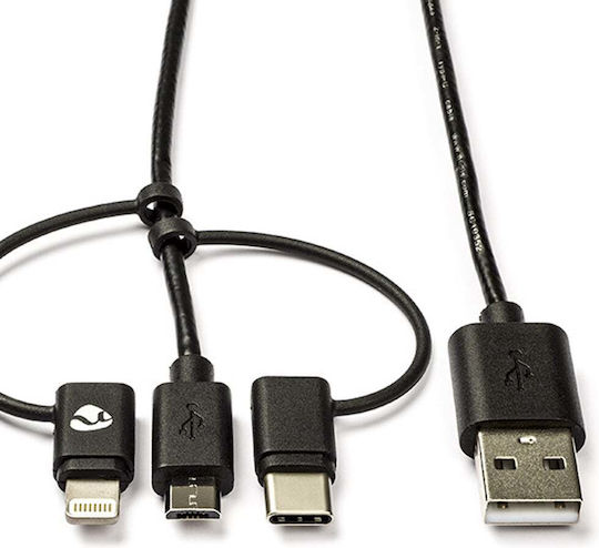 Nedis Cablu USB la Type-C / Lightning / micro USB Negru 1m CCGL60620BK10