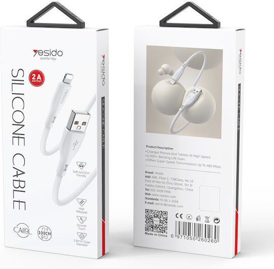 Yesido USB-A to Lightning Cable 12W Λευκό 1m