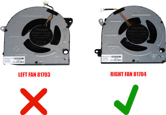 Laptop Fan CPU GPU Cooling Fan HP Pavilion Plus 16-ab 16t-ab TPN-W161 N63219-001 EG50060S1-C740-S9A 023.100VT.0001 Right Fan UMA 5V 4Pin Code 81704