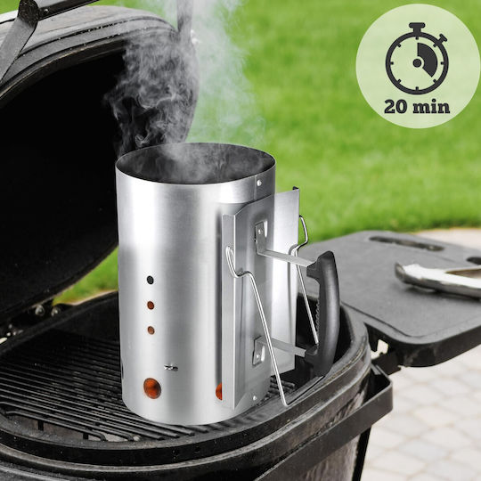 Устройство За Запалване На Барбекю Master Grill & Party Mg118 Подходящо За Въглища Брикети Топлоизолирана Дръжка Стомана Сребристо