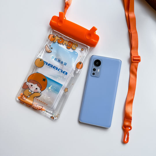 Waterproof Flippy Underwater Case Snowproof Universal Impermeable Phone Documents Lanyard Orange Girl Orange